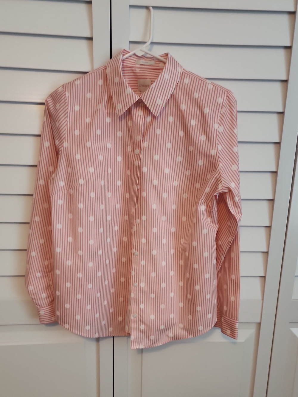 Chico's Pink & White Stripe Polka Dot Button-Down Shirt